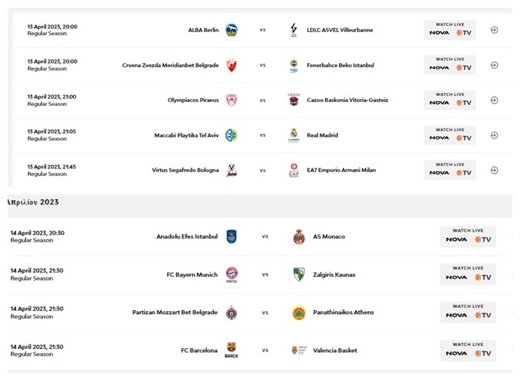 Euroleague 34η αγωνιστική