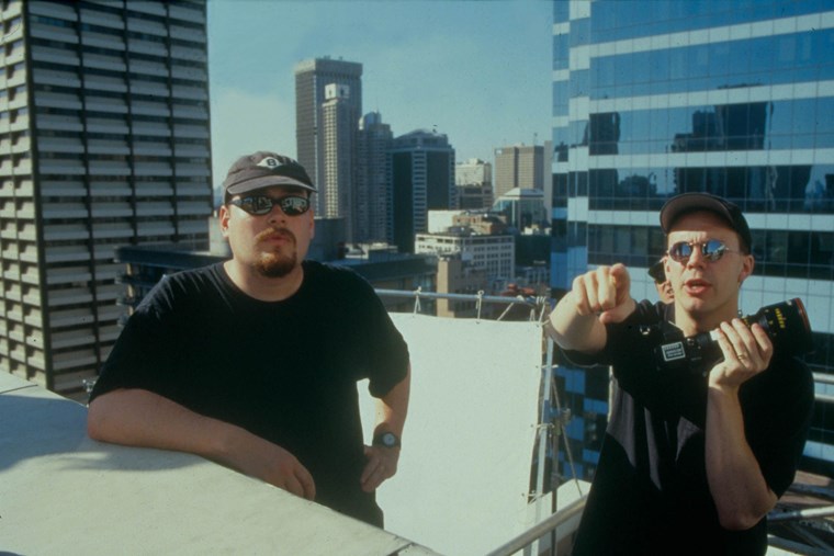 Directors Andy Wachowski and Larry Wachowski on the set of their 1999 film The Matrix.