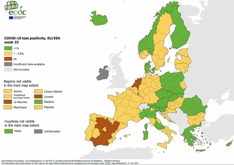 Πράσινη η Ελλάδα στον χάρτη του ECDC