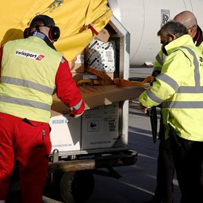 H άφιξη της παρτίδας 83.850 δόσεων του &lt;em>εμβολίου&lt;/em> των Pfizer/BioNTech σε φωτογραφίες