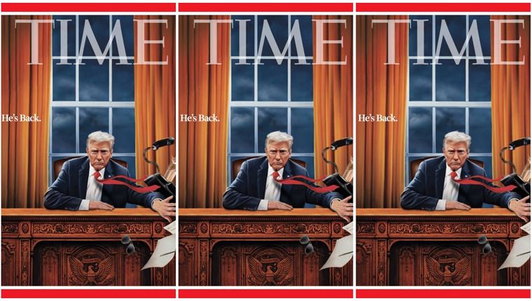 Στο νέο εξώφυλλο του Time, ο Trump πετάει τα πράγματα του Biden από το Οβάλ Γραφείο