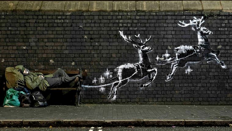 Το νέο γκράφιτι του Banksy για τα Χριστούγεννα